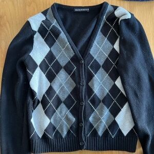 Brandy Melville Black and Gray Argyle Sweater